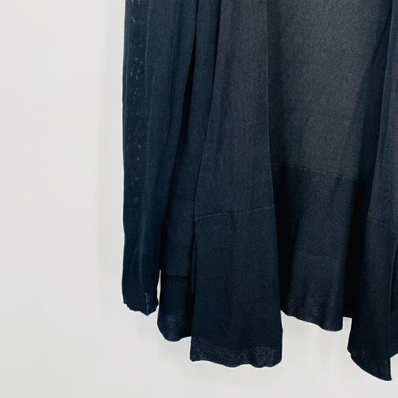 Eileen Fisher Size Medium Black Long Sleeve Open Front Ruffle Hem Cardigan - Picture 5 of 8